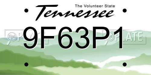 9F63P1 Tennessee License Plate