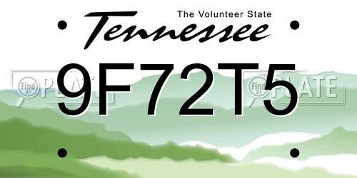 9F72T5 Tennessee License Plate