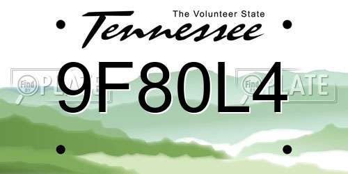 9F80L4 Tennessee License Plate