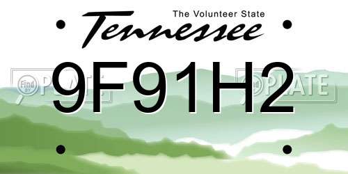 9F91H2 Tennessee License Plate