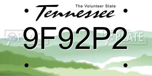 9F92P2 Tennessee License Plate