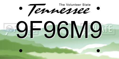 9F96M9 Tennessee License Plate