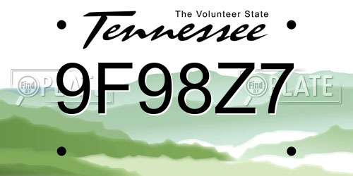 9F98Z7 Tennessee License Plate