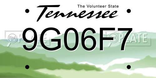 9G06F7 Tennessee License Plate