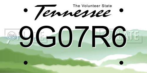 9G07R6 Tennessee License Plate