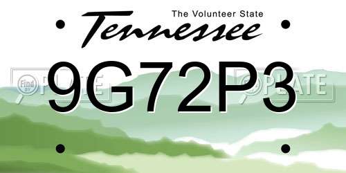 9G72P3 Tennessee License Plate