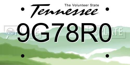 9G78R0 Tennessee License Plate