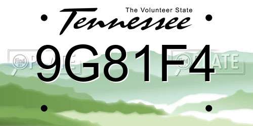 9G81F4 Tennessee License Plate