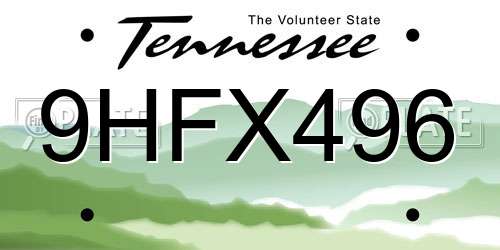 9HFX496 Tennessee License Plate