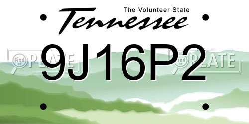 9J16P2 Tennessee License Plate