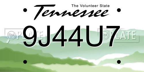 9J44U7 Tennessee License Plate