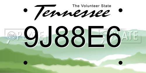 9J88E6 Tennessee License Plate