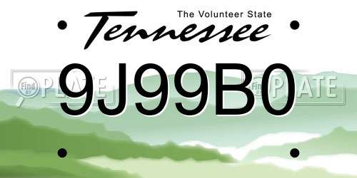 9J99B0 Tennessee License Plate