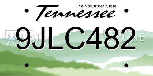 9JLC482 Tennessee License Plate