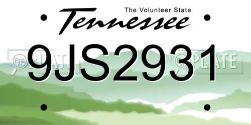 9JS2931 Tennessee License Plate