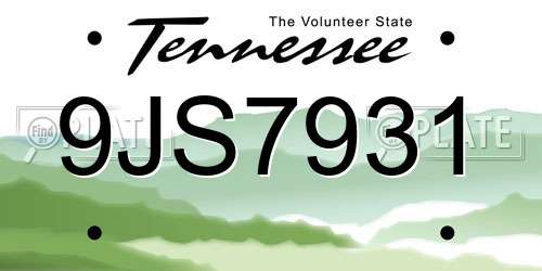 9JS7931 Tennessee License Plate