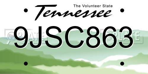 9JSC863 Tennessee License Plate