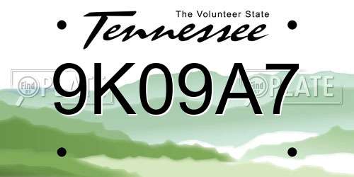 9K09A7 Tennessee License Plate