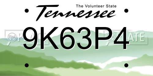 9K63P4 Tennessee License Plate