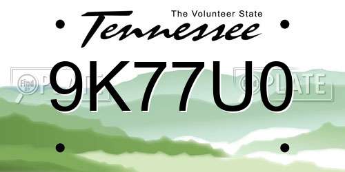 9K77U0 Tennessee License Plate