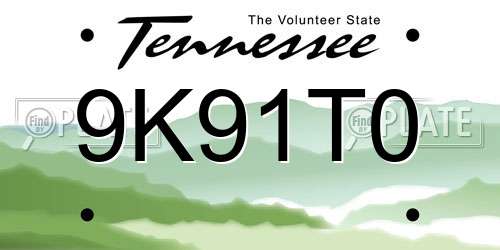9K91T0 Tennessee License Plate