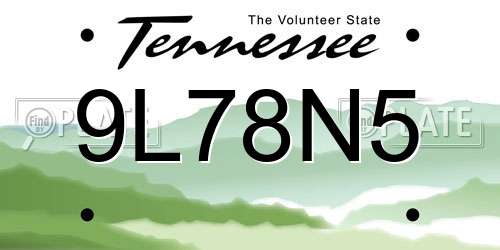 9L78N5 Tennessee License Plate