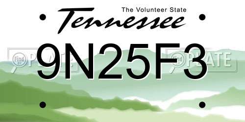 9N25F3 Tennessee License Plate