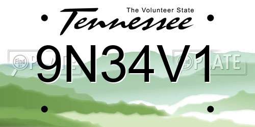 9N34V1 Tennessee License Plate