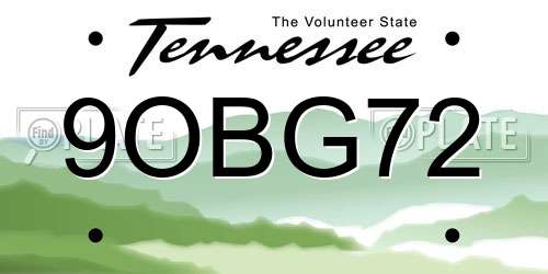9OBG72 Tennessee License Plate