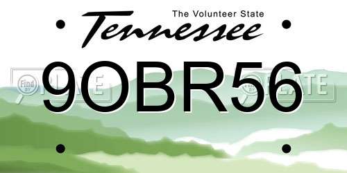 9OBR56 Tennessee License Plate
