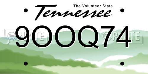9OOQ74 Tennessee License Plate