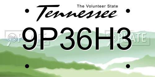9P36H3 Tennessee License Plate