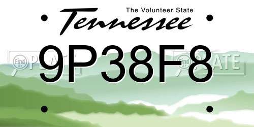 9P38F8 Tennessee License Plate