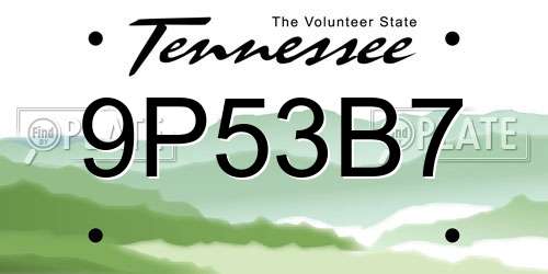 9P53B7 Tennessee License Plate