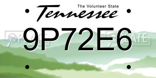 9P72E6 Tennessee License Plate