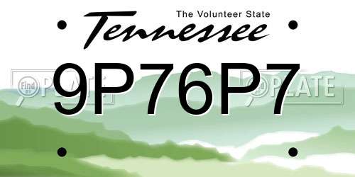 9P76P7 Tennessee License Plate