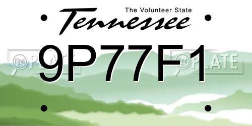 9P77F1 Tennessee License Plate