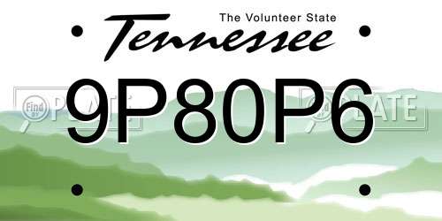 9P80P6 Tennessee License Plate