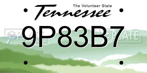 9P83B7 Tennessee License Plate