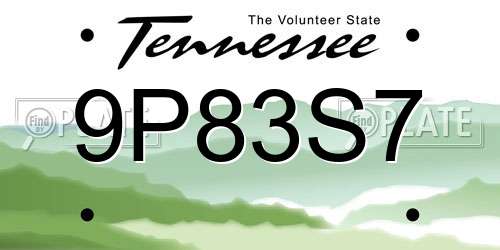 9P83S7 Tennessee License Plate