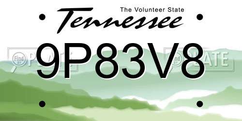 9P83V8 Tennessee License Plate