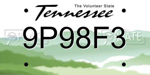 9P98F3 Tennessee License Plate