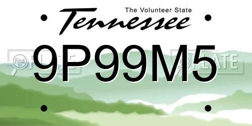 9P99M5 Tennessee License Plate