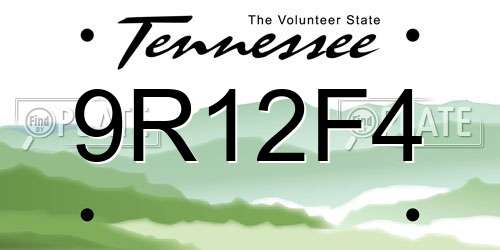 9R12F4 Tennessee License Plate