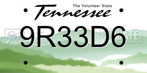 9R33D6 Tennessee License Plate