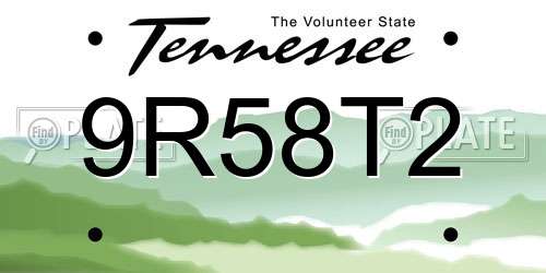 9R58T2 Tennessee License Plate