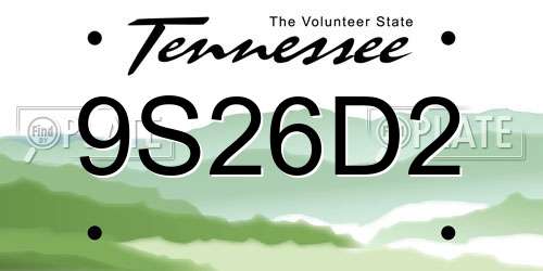 9S26D2 Tennessee License Plate