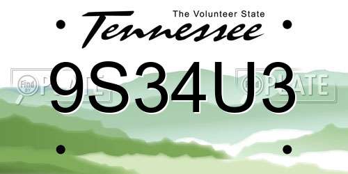 9S34U3 Tennessee License Plate