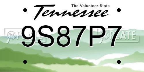 9S87P7 Tennessee License Plate