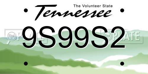 9S99S2 Tennessee License Plate